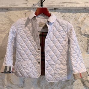 Girls white quilted Burberry jacket